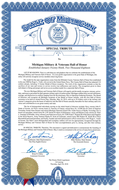 image preview of hall of honor tribute certificate